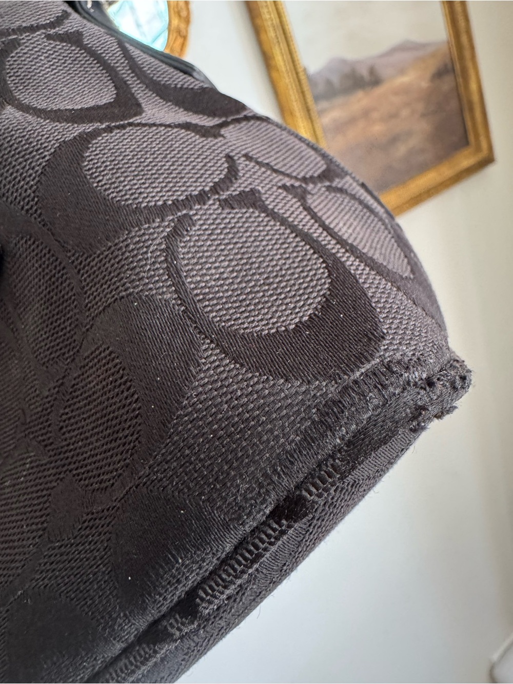Vintage Coach Soft Signature Demi Black Jacquard Shoulder Bag #6044 Y2K - Picture 8 of 11